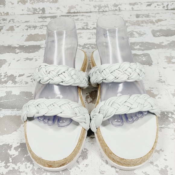 New Marc Fisher Jaimee White Leather Espadrille Slide Sandals M74 - Picture 3 of 10